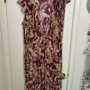 Floral Print Dress in Burgundy and Cream